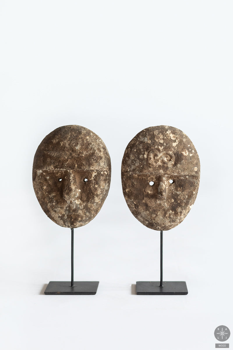 Tikmedžio kaukė ant metalinio stovo